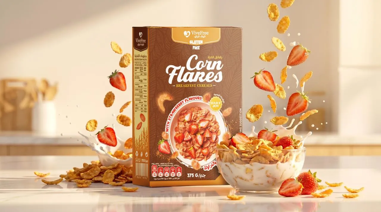 Vive Free gluten-free Corn Flakes with strawberry flavour